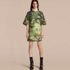 Burberry Burberry Tapestry Print Sculptured Sleeve Shift Dress, Size: 46, Green