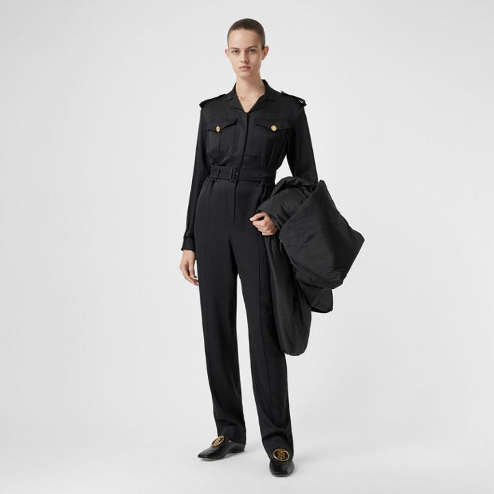 Burberry Burberry Silk Satin Jumpsuit, Size: 00, Black