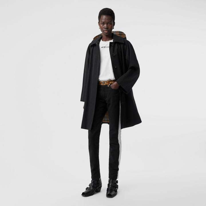 Burberry Burberry Detachable Hood Tropical Gabardine Swing Coat, Size: 04, Black