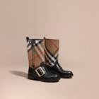 Burberry Burberry House Check Buckle Detail Leather Boots, Size: 38, Brown