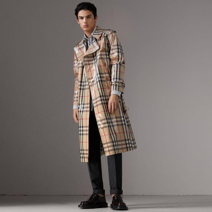 Burberry Burberry Laminated Check Cotton Trench Coat, Size: 44
