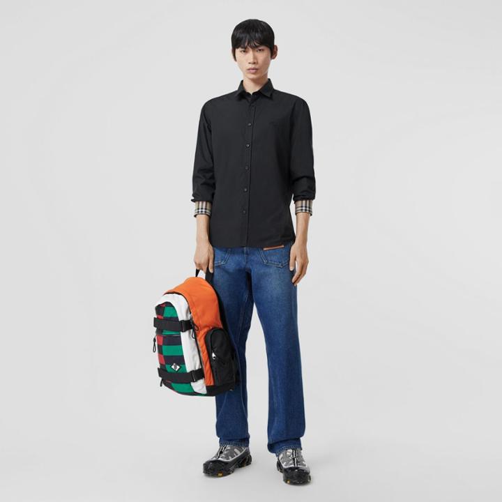 Burberry Burberry Slim Fit Embroidered Ekd Stretch Cotton Shirt, Black