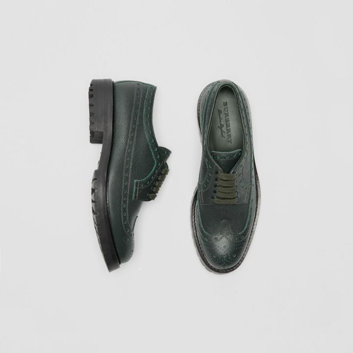 Burberry Burberry Brogue Detail Grainy Leather Derby Shoes, Size: 42, Green