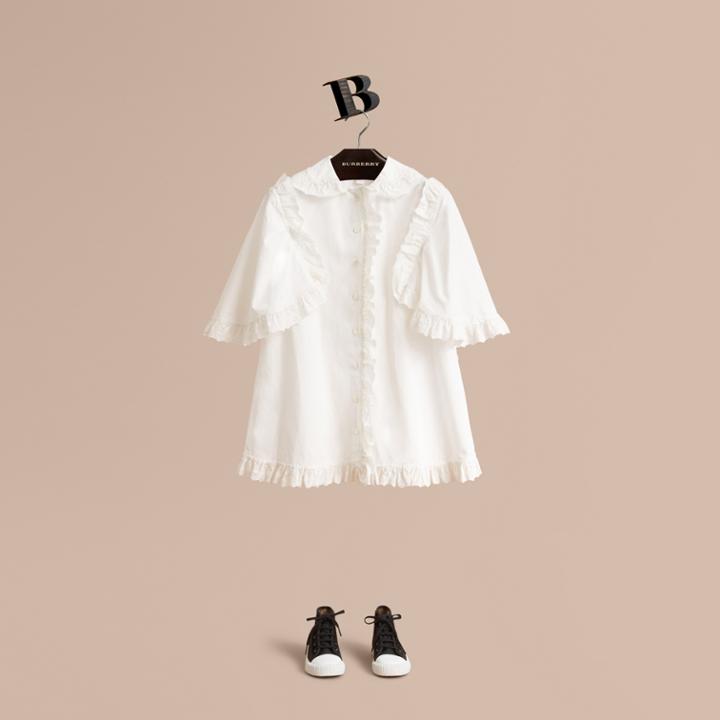 Burberry Burberry Broderie Anglaise Ruffle Cotton Poplin Shirt, Size: 10y, White