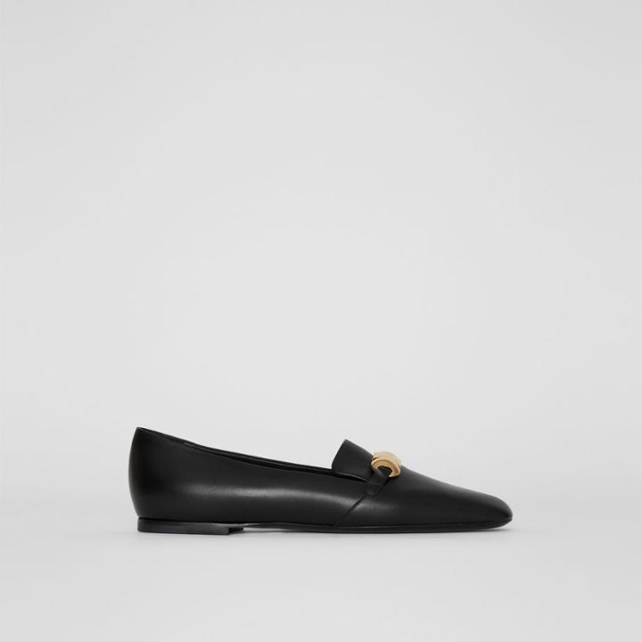 Burberry Burberry Studded Bar Detail Leather Loafers, Size: 35, Black