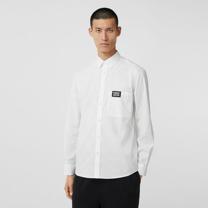 Burberry Burberry Logo Detail Stretch Cotton Poplin Shirt, White