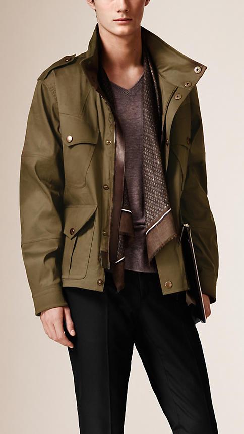 Burberry Lambskin Trim Technical Cotton Blend Field Jacket