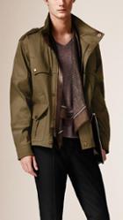 Burberry Lambskin Trim Technical Cotton Blend Field Jacket