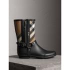 Burberry Burberry Buckle And Strap Detail Check Rain Boots, Size: 38, Black