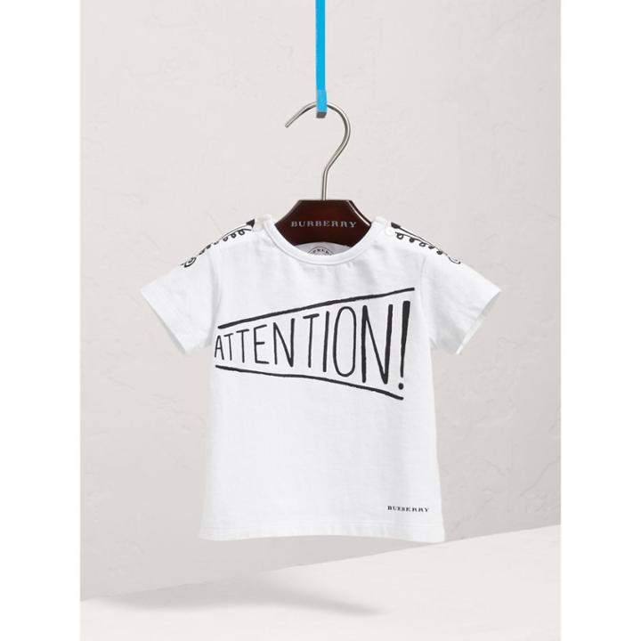 Burberry Burberry Attention Print Cotton T-shirt, Size: 2y, White