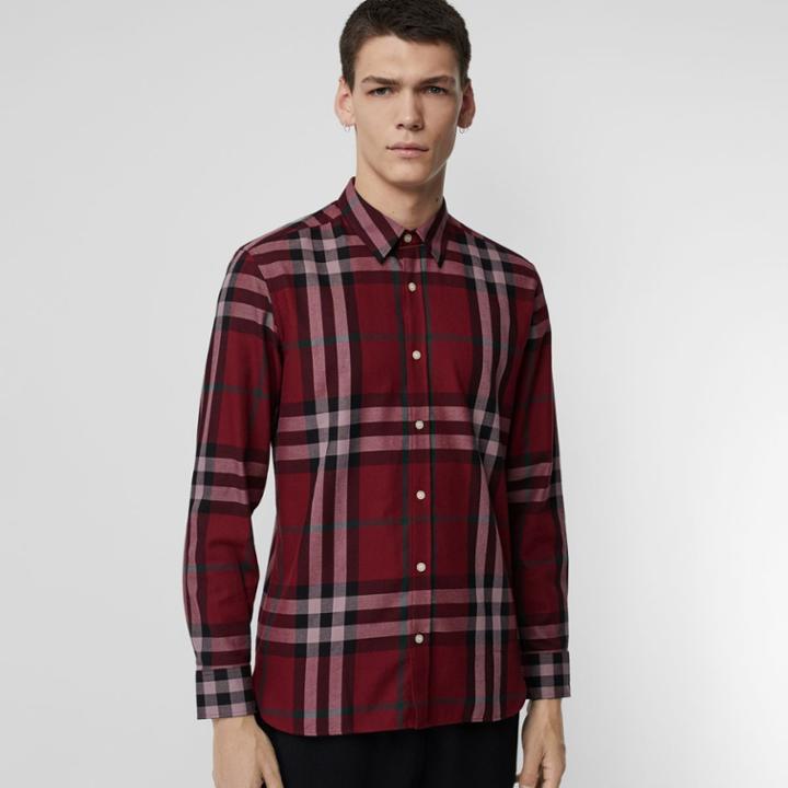 Burberry Burberry Check Cotton Flannel Shirt, Red