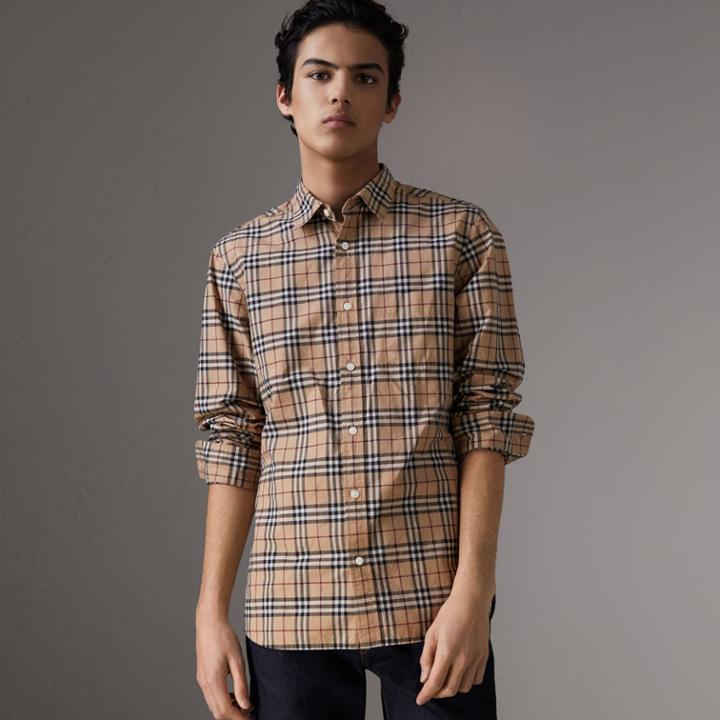 Burberry Burberry Check Cotton Shirt, Size: Xl, Brown