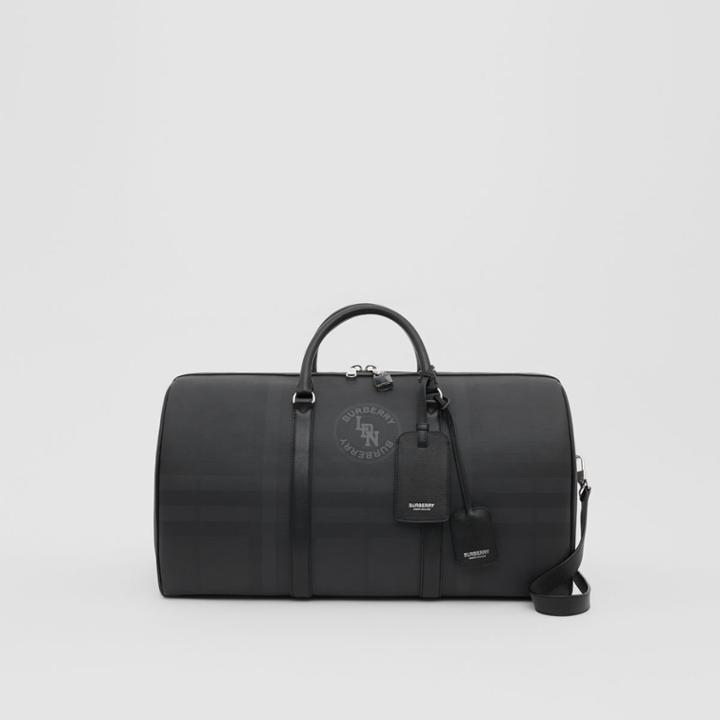 Burberry Burberry Logo Graphic London Check And Leather Holdall, Black
