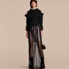 Burberry Cable Knit Wool Cashmere Sweater With Ruffle Bell Sleeves