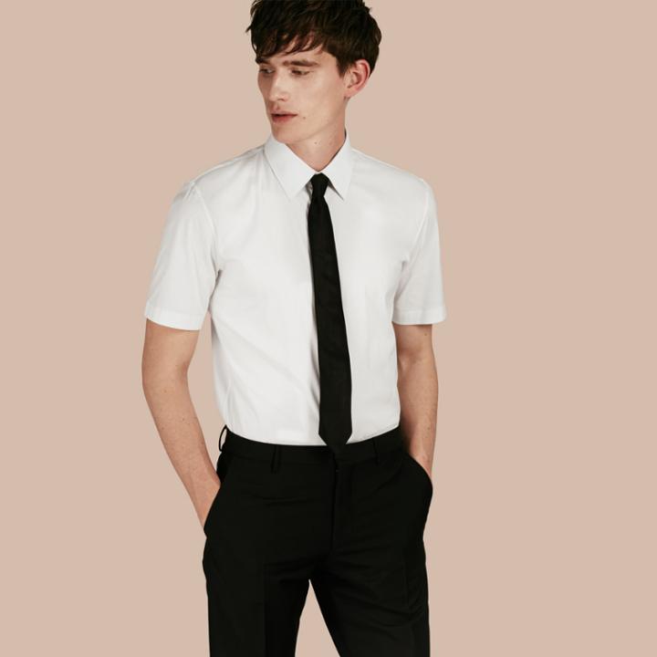 Burberry Burberry Slim Fit Short-sleeved Stretch Cotton Shirt, Size: 15.5, White