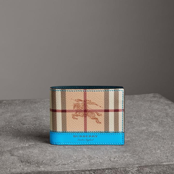 Burberry Burberry Haymarket Check And Leather Bifold Wallet, Blue