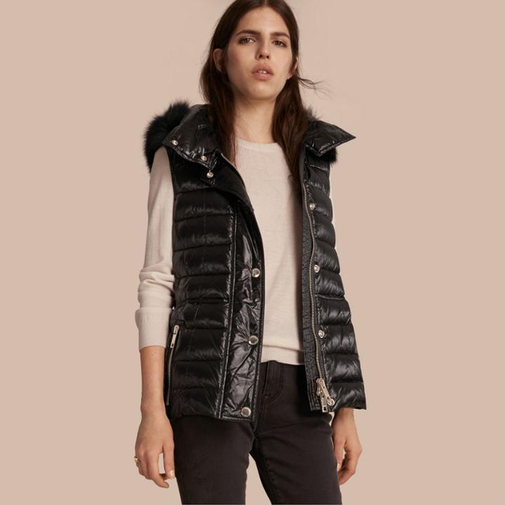 Burberry Burberry Down-filled Gilet With Detachable Fur-trimmed Hood, Size: Xs, Black