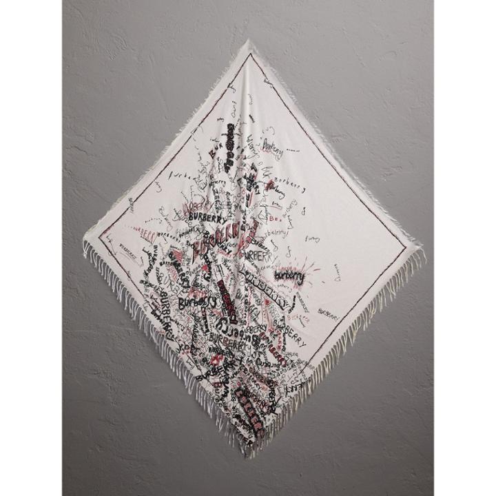 Burberry Burberry Doodle Print Silk Cotton Square Scarf, Red