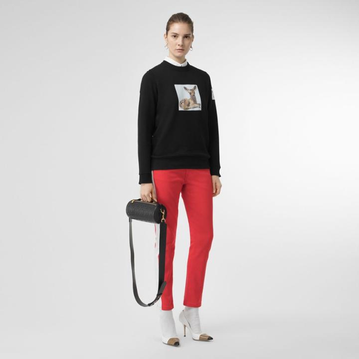 Burberry Burberry Deer Print Cotton Oversized Sweatshirt, Black