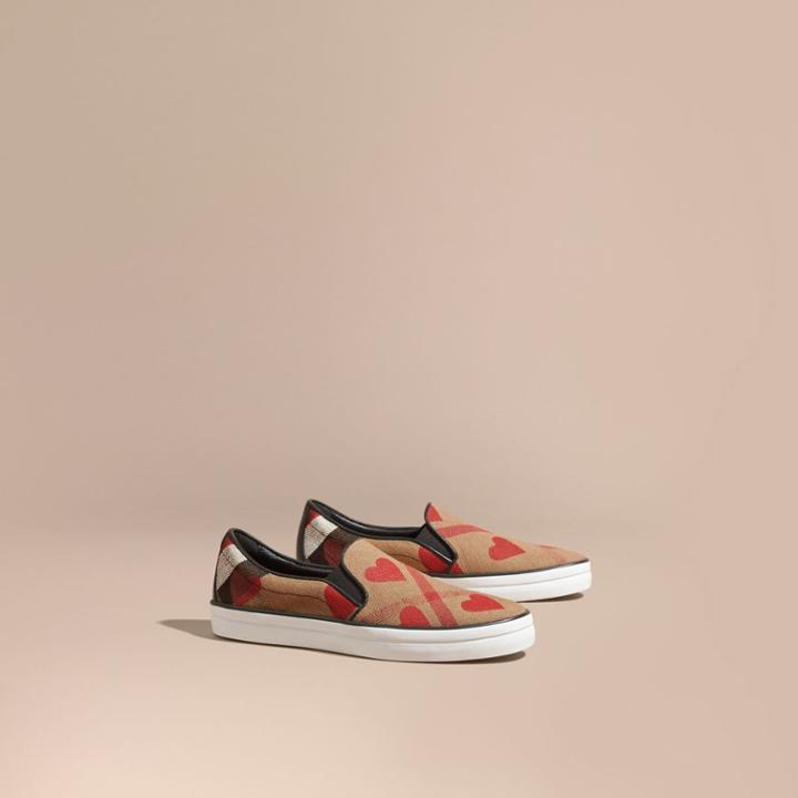 Burberry Burberry Check And Heart Print Slip-on Trainers, Size: 39.5, Red