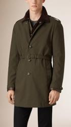 Burberry Showerproof Cotton Coat With Removable Quilted Jacket