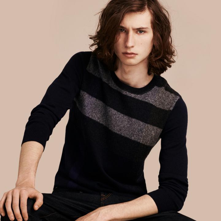 Burberry Burberry Graphic Check Cashmere Cotton Sweater, Size: Xxxl, Blue
