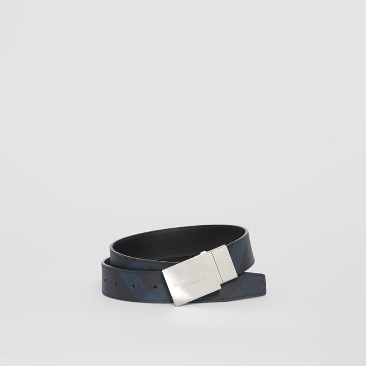 Burberry Burberry Reversible Plaque Buckle London Check Belt, Size: 85, Blue