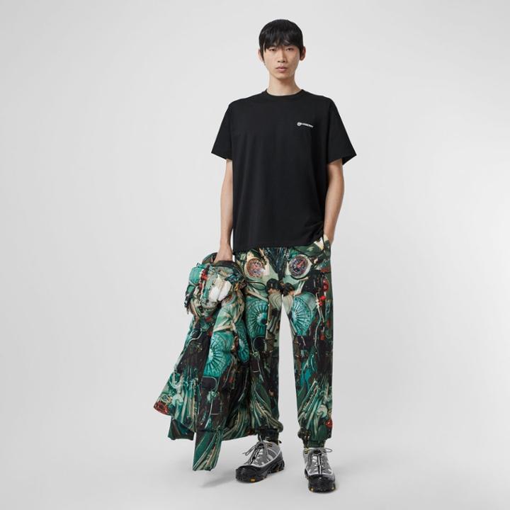 Burberry Burberry Location Print Cotton Oversized T-shirt, Black