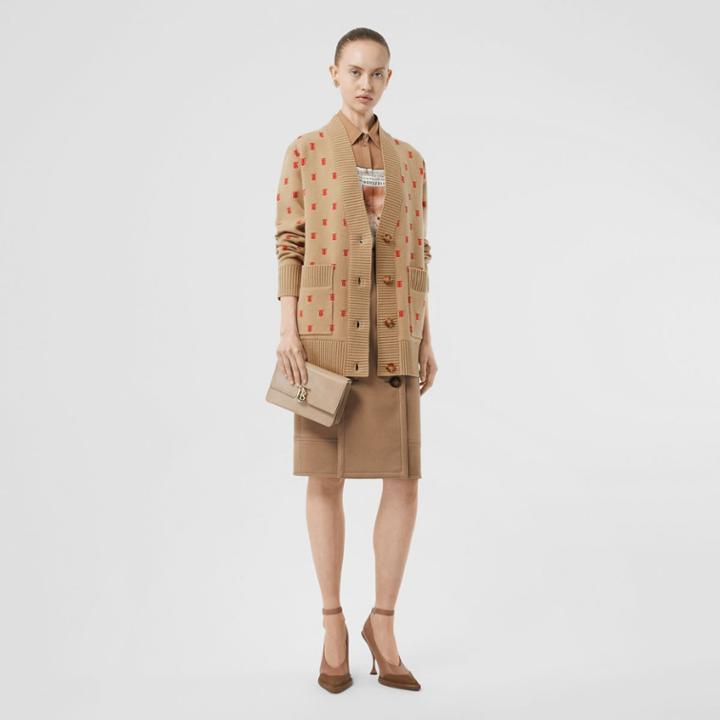 Burberry Burberry Monogram Wool Cashmere Blend Oversized Cardigan, Beige