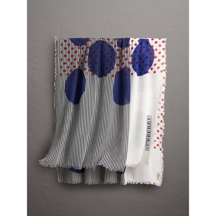 Burberry Burberry Graphic Spot And Stripe Print Silk Cotton Scarf