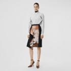 Burberry Burberry Ship Print Silk Panel Wool Pencil Skirt, Size: 08, Brown