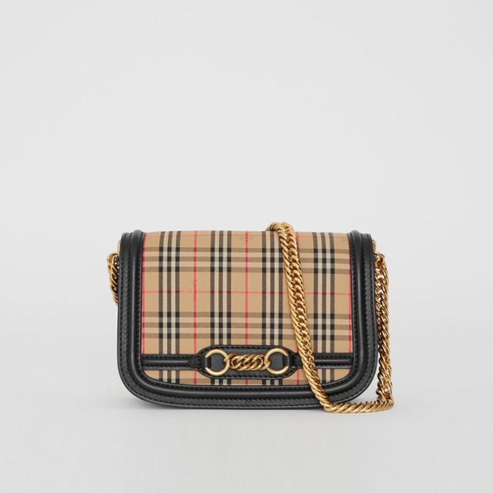 Burberry Burberry The 1983 Check Link Bag With Patent Trim, Black