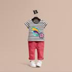Burberry Burberry Striped Cotton T-shirt With Print And Flower Appliqu , Size: 2y, Blue