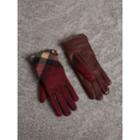 Burberry Burberry Leather And Check Cashmere Gloves, Size: 7, Red