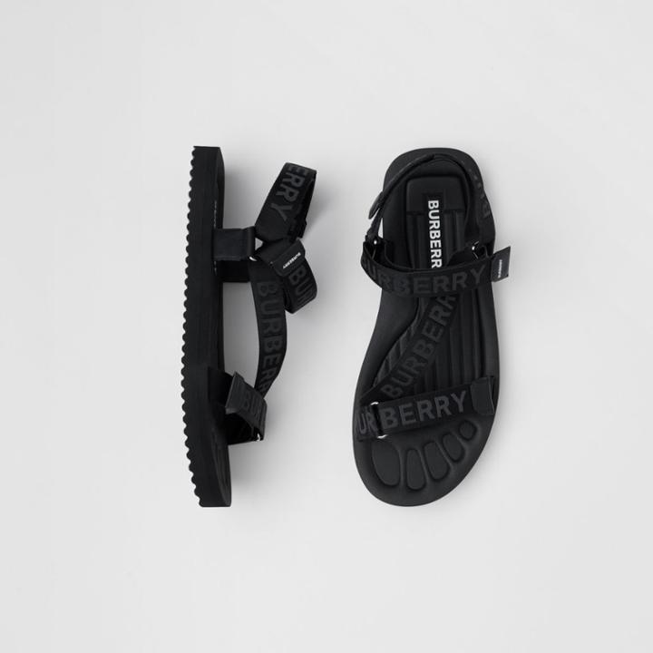 Burberry Burberry Logo Jacquard Sandals, Size: 42, Black