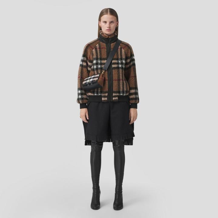 Burberry Burberry Check Wool Cashmere Blend Fleece Jacket, Size: 0