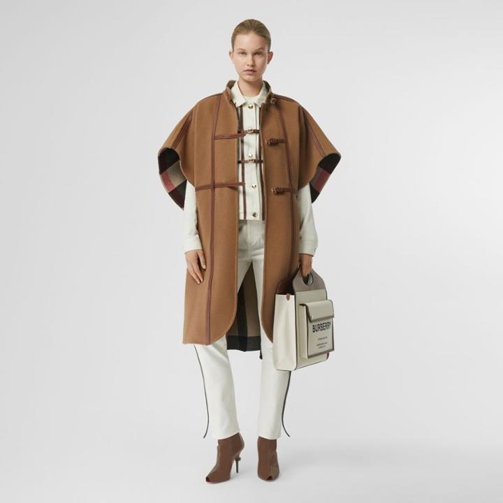 Burberry Burberry Leather Harness Detail Wool Blend Cape, Size: M/l, Beige