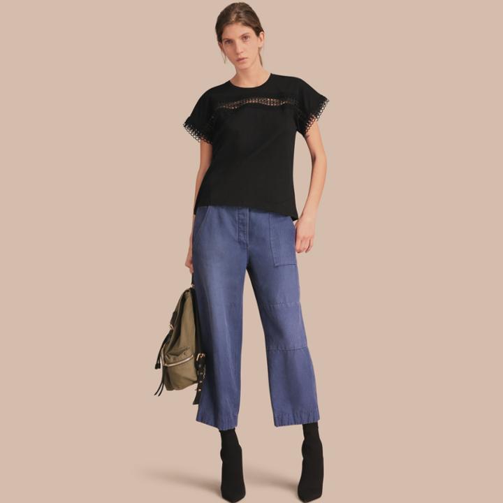 Burberry Burberry Lace Detail Cotton T-shirt, Black