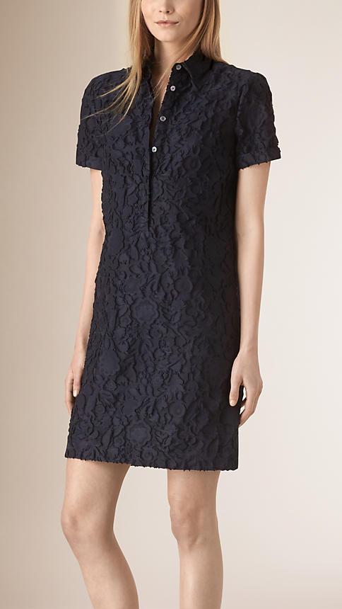 Burberry Short-sleeved Fil Coup Cotton Silk Shirt Dress