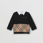 Burberry Burberry Childrens Long-sleeve Vintage Check Panel Cotton Polo Shirt, Size: 2y, Black