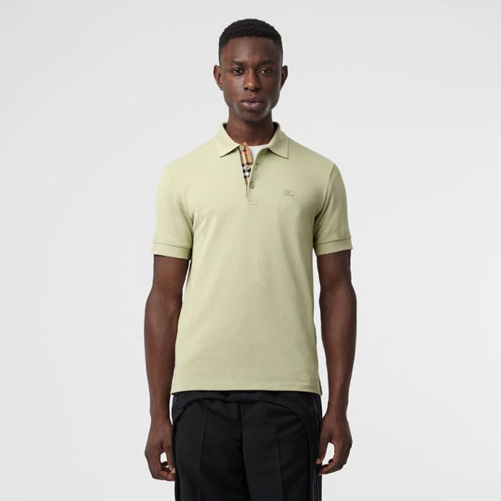 Burberry Burberry Check Placket Cotton Polo Shirt, Size: Xl, Green