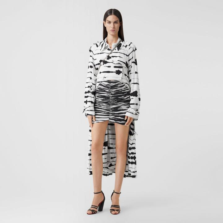 Burberry Burberry Zip Detail Watercolour Print Stretch Cotton Mini Skirt, Size: 04, Grey