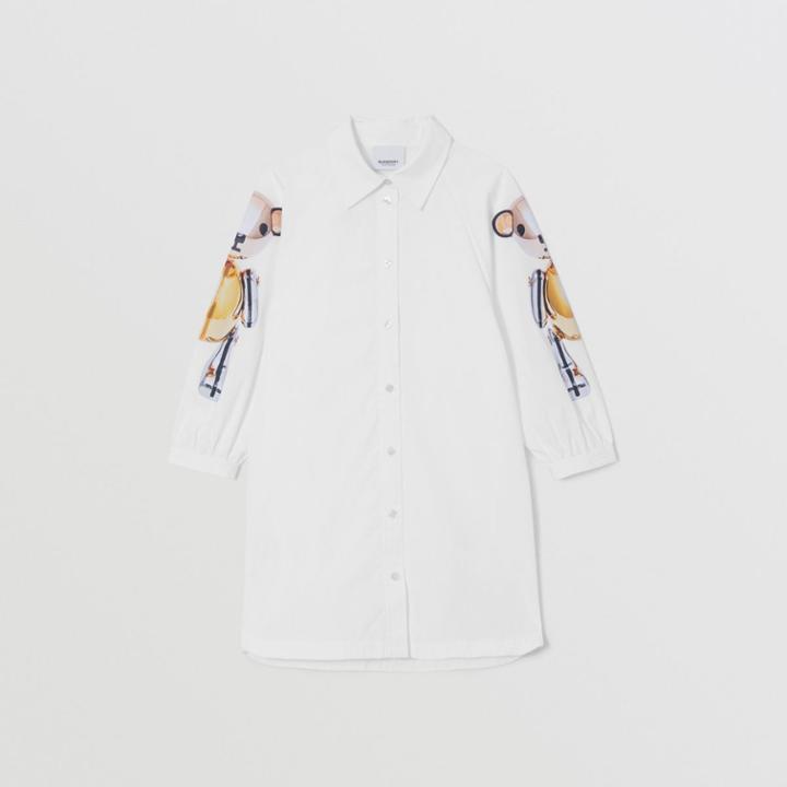 Burberry Burberry Childrens Thomas Bear Print Stretch Cotton Poplin Shirt Dress, Size: 4y