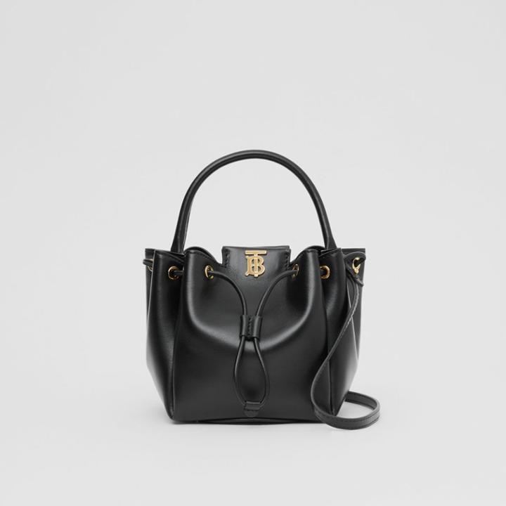 Burberry Burberry Monogram Motif Leather Bucket Bag, Black