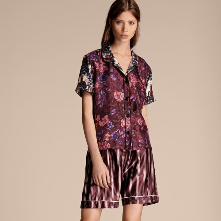 Burberry Burberry Short-sleeved Floral Print Silk Pyjama-style Shirt, Size: 46, Red