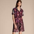 Burberry Burberry Short-sleeved Floral Print Silk Pyjama-style Shirt, Size: 46, Red