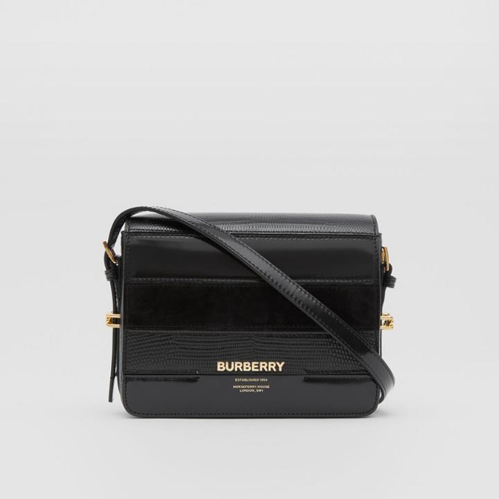 Burberry Burberry Small Panelled Deerskin And Suede Grace Bag, Black