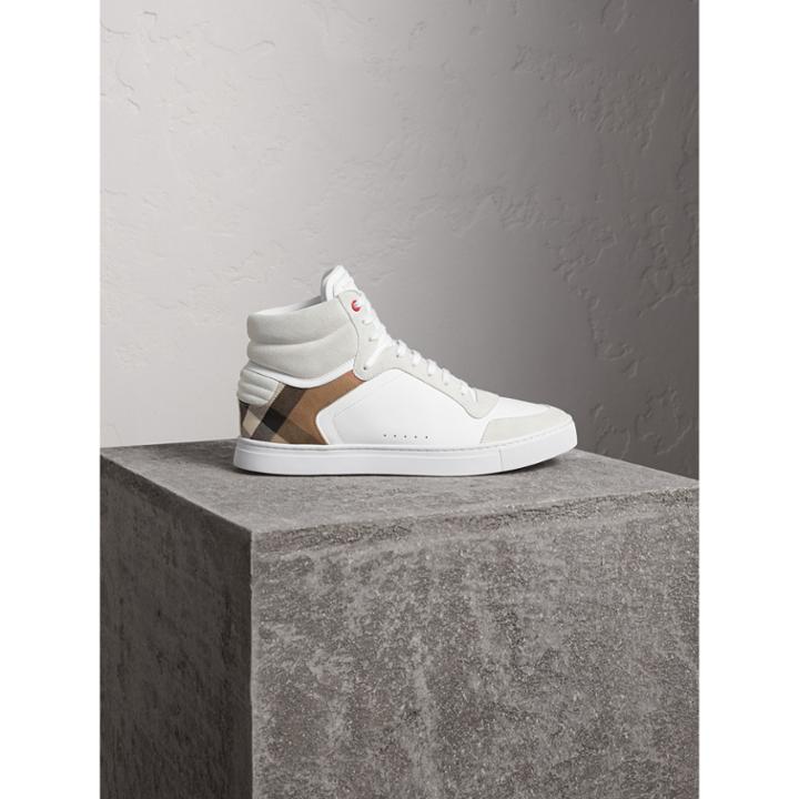 Burberry Burberry Leather And House Check High-top Trainers, Size: 41, White