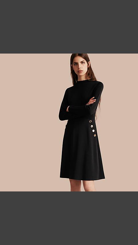 Burberry Long-sleeved Silk Wool Military Dress