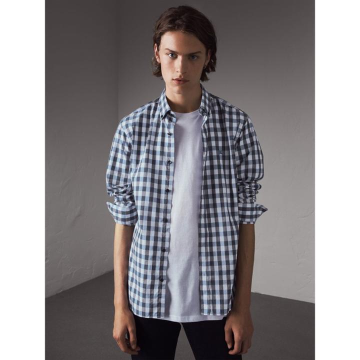 Burberry Burberry Button-down Collar Gingham Cotton Shirt, Size: Xxl, Blue
